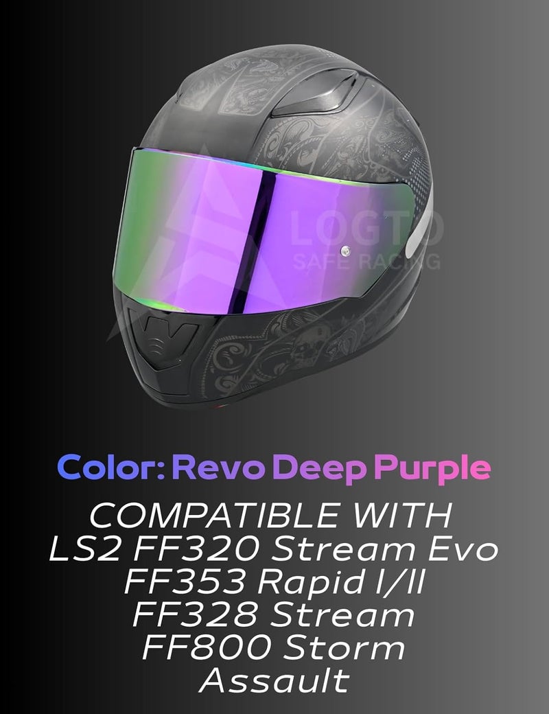 Logto Compatible with LS2 FF353/320/328/800 Helmets Visor Tint Replacement Motorcycle Helmet Face Shield (Revo Deep Purple) - Image 4